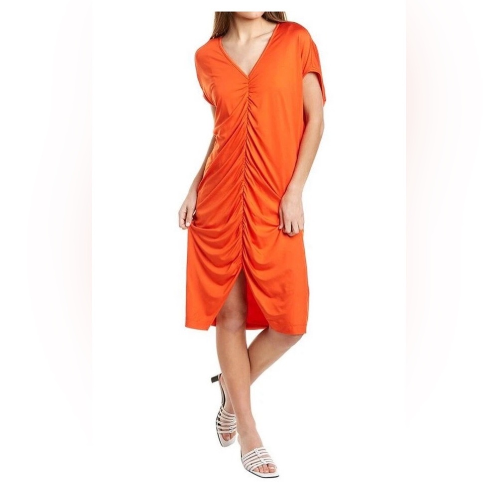 Trina Turk Small Bold Red V-Neck Scrunched Up Mini Sleeveless Dress